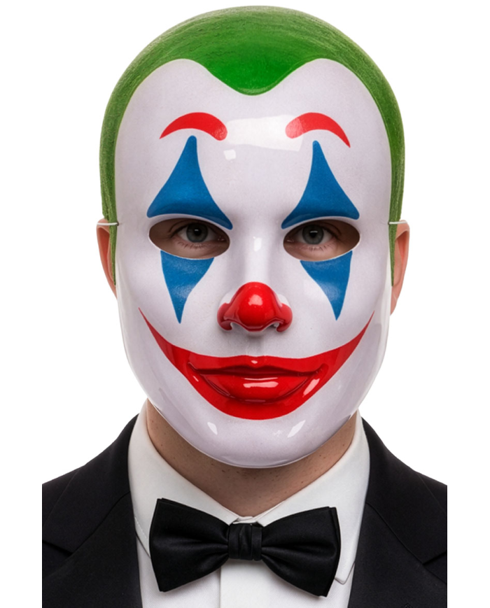 Masque de clown vert en plastique avec étiquette